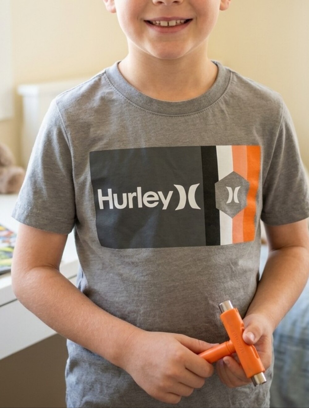Hurley Gray Tee with Black, White and Orange Logo
